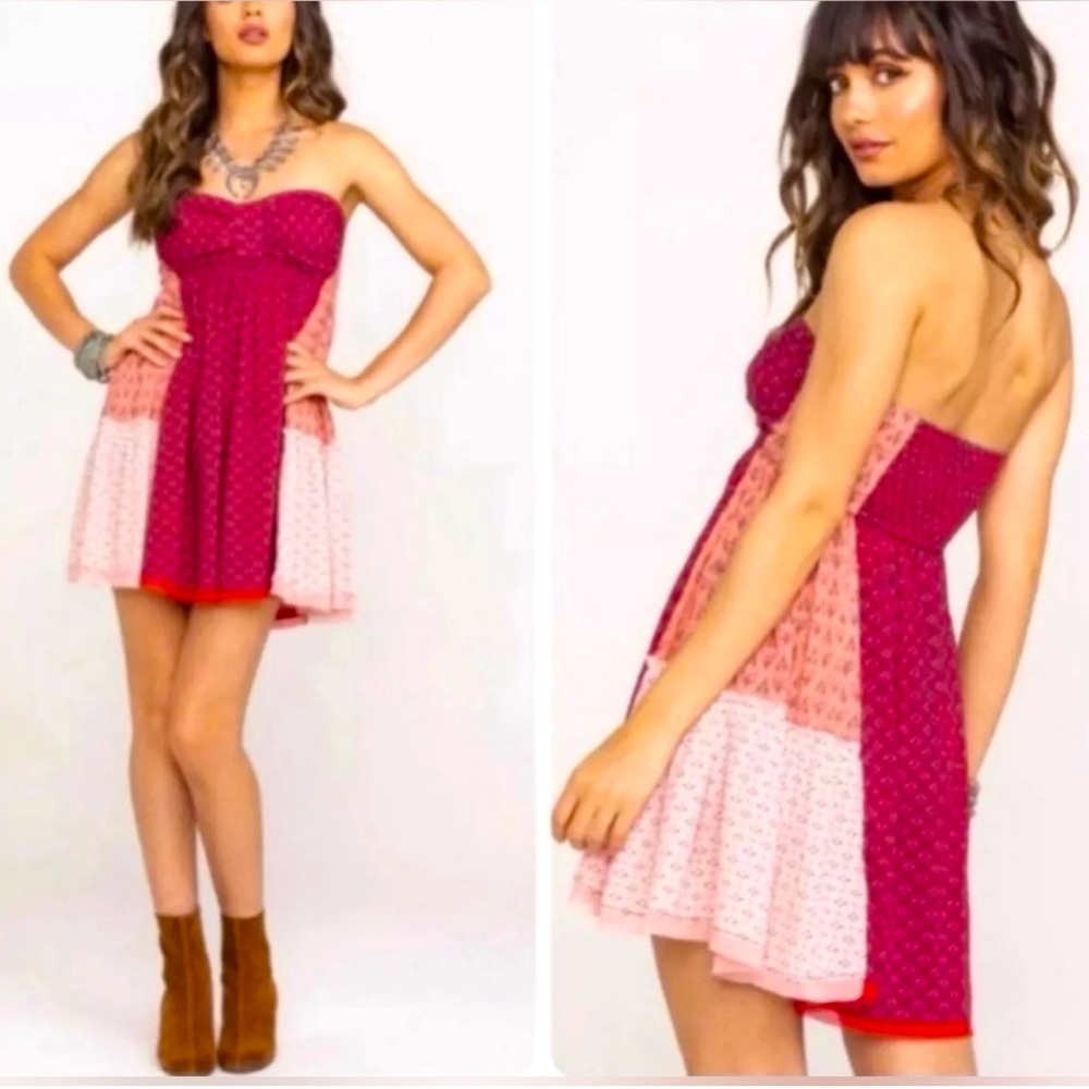 Free People strapless patchwork empire waist baby doll dress